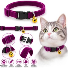 Kedi Tasması Kadife Zilli Ayarlanabilir Klipsli - Mürdüm