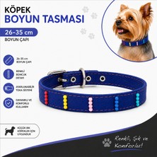 Boncuklu Köpek Boyun Tasması 26-35 cm Küçük Irk Ayarlanabilir Metal Tokalı D Halkalı - Lacivert