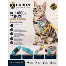 Kedi Göğüs Tasması ve Gezdirme Kayışı Seti Turkuaz Lila Sarı Üç Renkli Ayarlanabilir