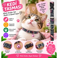 Kedi Tasması Siyah Pembe Soyut Desenli Zilli Ayarlanabilir Klipsli Kedi Boyun Tasması
