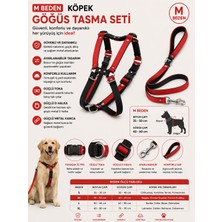Köpek Göğüs Tasması ve Sevk Kayışı Seti M Beden Içi Pedli Ayarlanabilir - Kırmızı Siyah