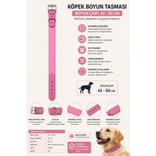 Köpek Boyun Tasması 42-50 cm Dokuma Naylon Deri Detaylı Metal Tokalı D Halkalı - Pembe