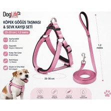 Köpek Göğüs Tasması ve Sevk Kayışı Seti 25-35 cm Reflektörlü 1,2 Metre Kayış - Pembe