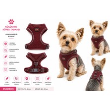 Küçük Irk Köpek Göğüs Tasması File Kumaş Reflektörlü Ayarlanabilir - Bordo Xs Beden