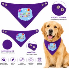 Happy Birthday Köpek ve Kedi Fuları Çıtçıtlı Doğum Günü Bandanası - Mor