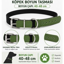 Köpek Boyun Tasması 40-48 cm Dokuma Naylon Haki Deri Detaylı Metal Tokalı - Siyah