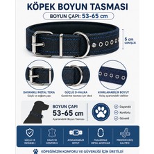 Pedli Köpek Boyun Tasması 53-65 cm 5 cm Geniş Kalın Mavi Dikişli Metal Tokalı - Lacivert