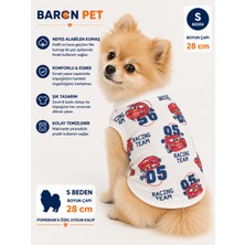 Köpek Tişörtü S Beden Boyun Çapı 28 cm Pomeranian Kalıp Yarış Arabası Desenli - Beyaz