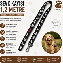 Köpek Sevk Kayışı 1,2 Metre Kuru Kafa Desenli Dokuma Metal Klipsli - Siyah