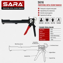Sara S616 Profesyonel Metal Silikon Tabancası – Standart Kartuş Uyumlu, Güçlendirilmiş Itme Mekanizması