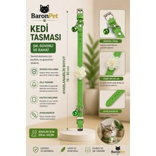 Kedi Tasması 19-30 cm Yeşil Inci Çiçek Detaylı Zilli Ayarlanabilir Suni Deri Kedi Boyun Tasması