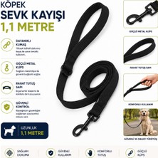 Köpek Sevk Kayışı 1,1 Metre Siyah Dokuma Pedli Tutuş Sapı Metal Klips