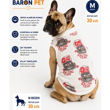 Köpek Tişörtü M Beden Boyun Çapı 30 cm Yarış Arabası Desenli Kolsuz Atlet - Krem