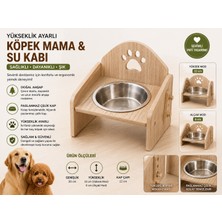 Yükseklik Ayarlı Ahşap Köpek Mama ve Su Kabı 20 cm Paslanmaz Çelik Kaseli