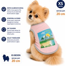 Köpek Tişörtü Xs Beden Boyun Çapı 20 cm Vacation Time Baskılı Kolsuz Atlet - Pembe