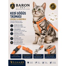 Kedi Göğüs Tasması ve Gezdirme Kayışı Seti Turuncu Düz Siyah Tokalı Ayarlanabilir