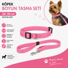 Köpek Boyun Tasması ve Sevk Kayışı Seti 20-30 cm Küçük Irk Ayarlanabilir - Pembe