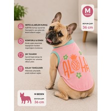 Köpek Tişörtü M Beden Boyun Çapı 36 cm Aloha Ananas Baskılı Kolsuz Atlet - Pembe