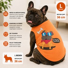 Köpek Tişörtü L Beden Boyun Çapı 36 cm Gözlüklü Köpek Baskılı Kolsuz Atlet - Turuncu