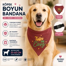 Köpek Boyun Bandanası Bordo Take It Easy Desenli 51-65 cm Ayarlanabilir Tokalı