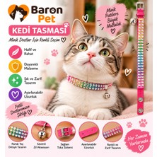 Kedi Tasması Fuşya Gökkuşağı Taşlı Zilli Ayarlanabilir Çift Sıra Renkli Taş Detaylı Kedi Boyun Tasması