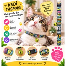 Kedi Tasması Grafiti Desenli Çok Renkli Zilli Ayarlanabilir Klipsli Kumaş Kedi Boyun Tasması