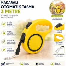 Makaralı Otomatik Köpek Gezdirme Tasması 3 Metre Sarı Kilitlemeli Ergonomik