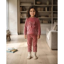 My Bella Kız Çocuk Pudra Kadife Taşlı Takım Kışlık