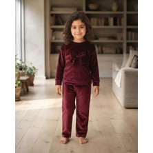 My Bella Bordo Kadife Taşlı Kız Çocuk Takım Konforlu Kışlık Giyim
