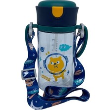 1001 Rovco 300ML Askılı Pipetli Hayvan Desenli Akıllı Pipet Toplu Tritan Su Matarası (Koyu Yeşil-La