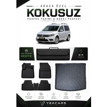 Yek Cars Volkswagen Caddy 2017 Model Aracınıza Özel 4d Karbonlu Kauçuk Paspas Takımı ve Bagaj Havuzu