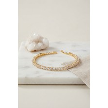 Teknodayım Pirinç Gold Renk Zirkon Taşlı Su Yolu Kadın Bileklik