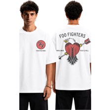 Fuddy Moda Unisex Foo Fighters Rock And Roll Sırt Baskılı Tişört, Oversize Rock Band Temalı Tshirt