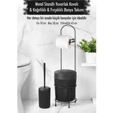 Karahanbey Metal Standlı Yuvarlak Kovalı & Kağıtlıklı & Fırçalıklı Siyah Banyo Takımı