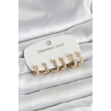 Karahanbey 316L Çelik Gold Renk 6'lı Set Form Kadın Küpe