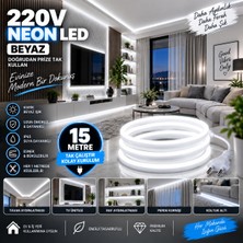Borsan 15 Metre 6500K Beyaz Neon LED 220V Tak Çalıştır  IP65 Ultra Parlak Esnek Hortum LED Iç Dış Mekan Dekoratif AYDINLATMA15