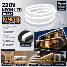 Borsan 10 Metre 6500K Beyaz Neon LED 220V Tak Çalıştır  IP65 Ultra Parlak Esnek Hortum LED Iç Dış Mekan Dekoratif Aydınlatma