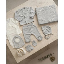 Nehad Bebe Unisex Gri Kadife Fiyonklu 10 Parça Bebek Zıbın Takımı Kışlık Set