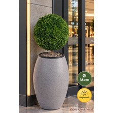 Yapay Çiçek Sitesi Gri Fiber Saksıda Dekoratif Kaliteli Yapay Top Şimşir Uv Dayanımlı 110 cm