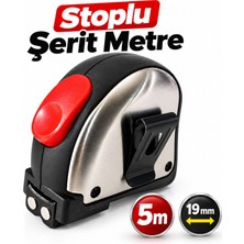 Badem10 Stoplu Şerit Metre Krom 5 Metre x 19 mm Kilit Mekanizmalı Dayanıklı Profesyonel Ölçüm Metresi