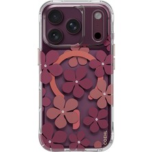iPhone 18 Pro Max Uyumlu Kılıf M-Safe Şarj Özellikli Çiçekli Tasarım Coehl Mila Serisi Kapak Bordo