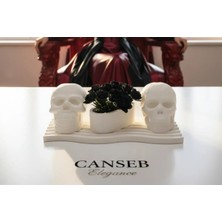 Canseb Elegance 4'lü Saksı & Kuru Kafalar Dekoratif Obje Seti - Rock Style - Gothic