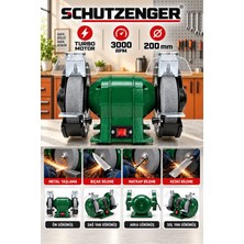 SCHUTZENGER 200MM Bıçak Bileme Zımpara Makinesi Balta Bıçak Demir Bileme Taş Motor YEŞİL-7000