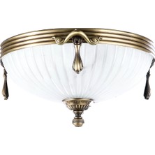 Avize Çarşısı Royal Classic Omega, Beyaz Kumlu Cam Başlıklı, Eskitme Antik Renk Metal Gövde, Plafonyer Avize BS.3035-52-44 K