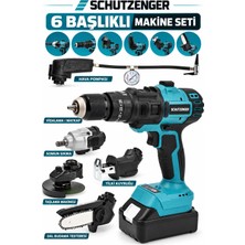 SCHUTZENGER 21V 6 Başlıklı Set Hava Pompası-Vidalama-Somun Sıkma-Dal Budama-Tilki Kuyruğu-Taşlama Mavi