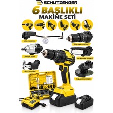 SCHUTZENGER Çift Akülü 6 Set Testere-Matkap-Somun Sökme-Taşlama-Hava Kompresör-Tilki Kuyruk Sarı
