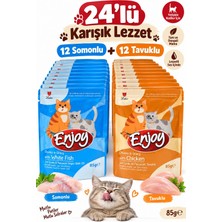 Enjoy Yetişkin Kedi Yaş Mama 24X85 G Karışık Lezzet Seti – 12 Balık Etli + 12 Tavuklu