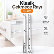 Badem10 Klasik Tip Metal Çekmece Rayı 50 cm 1 Takım Mobilya Dolap Çekmece Için Sağ Sol Ray Takımı