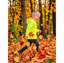 Choconelia Kids Choco Kids Pika Kapüşonlu Çift Cepli Renkli Astarlı Neon Sarı Yağmurluk