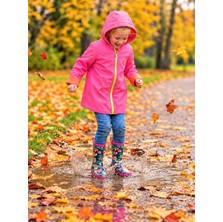 Choconelia Kids Choco Kids Pika Kapüşonlu Çift Cepli Renkli Astarlı Neon Pembe Yağmurluk
